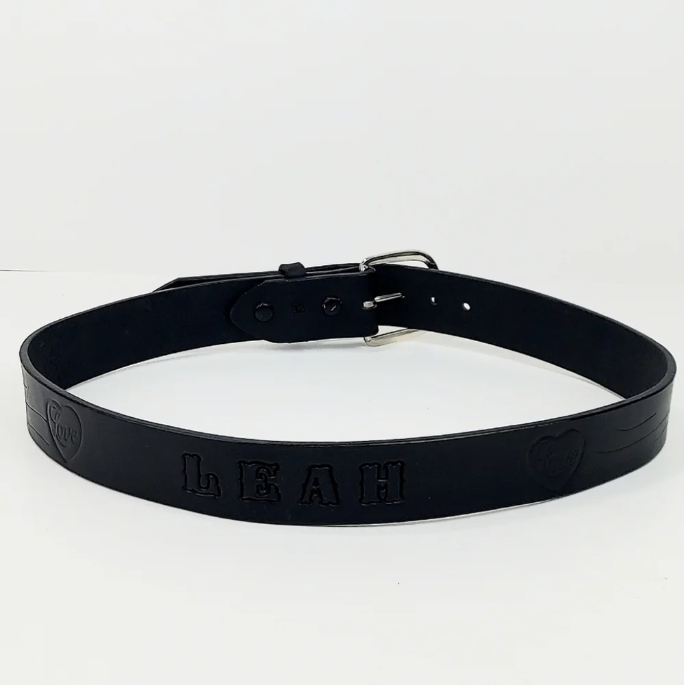 LEAH Personalized Black Leather Belt 32